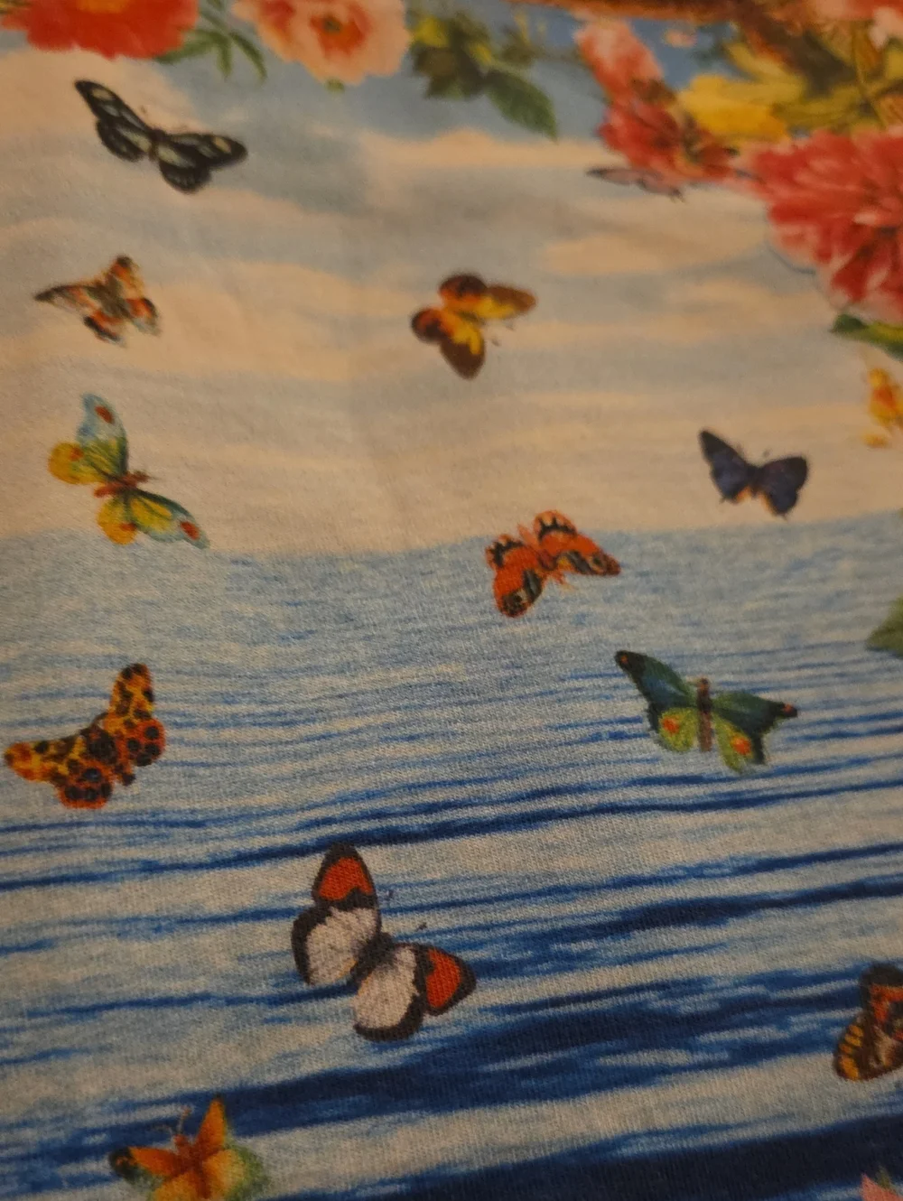Johnny Was Floral Frame Ocean Print in Blue, Pink, Green, Gold